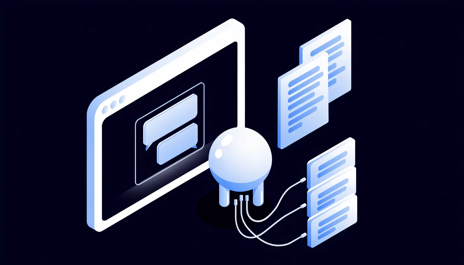 Illustration: KI-Chatbot auf der Website, der mit Wissensdokumenten und FAQ antwortet