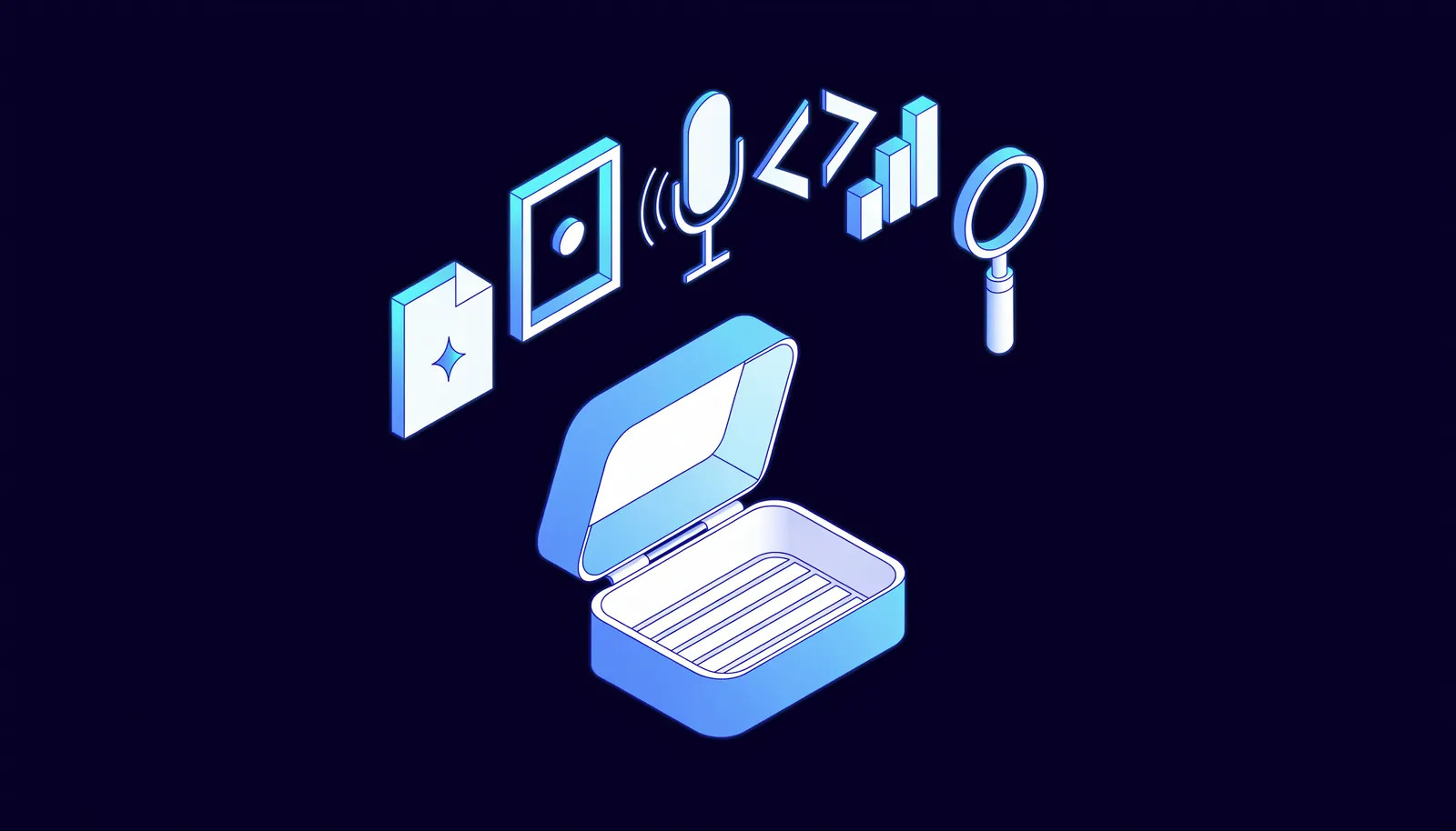 Illustration: KI-Tools für Unternehmen – Werkzeugkasten für Text, Bild, Sprache, Code und Analyse