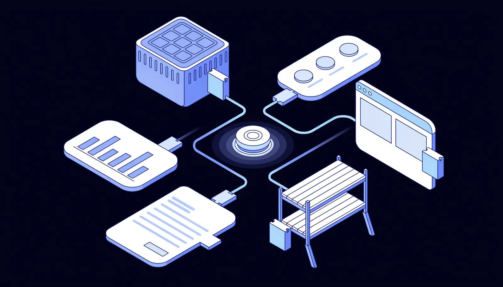Illustration: Odoo als modulares ERP – Lager, Verkauf, Rechnungen und Webshop verbunden