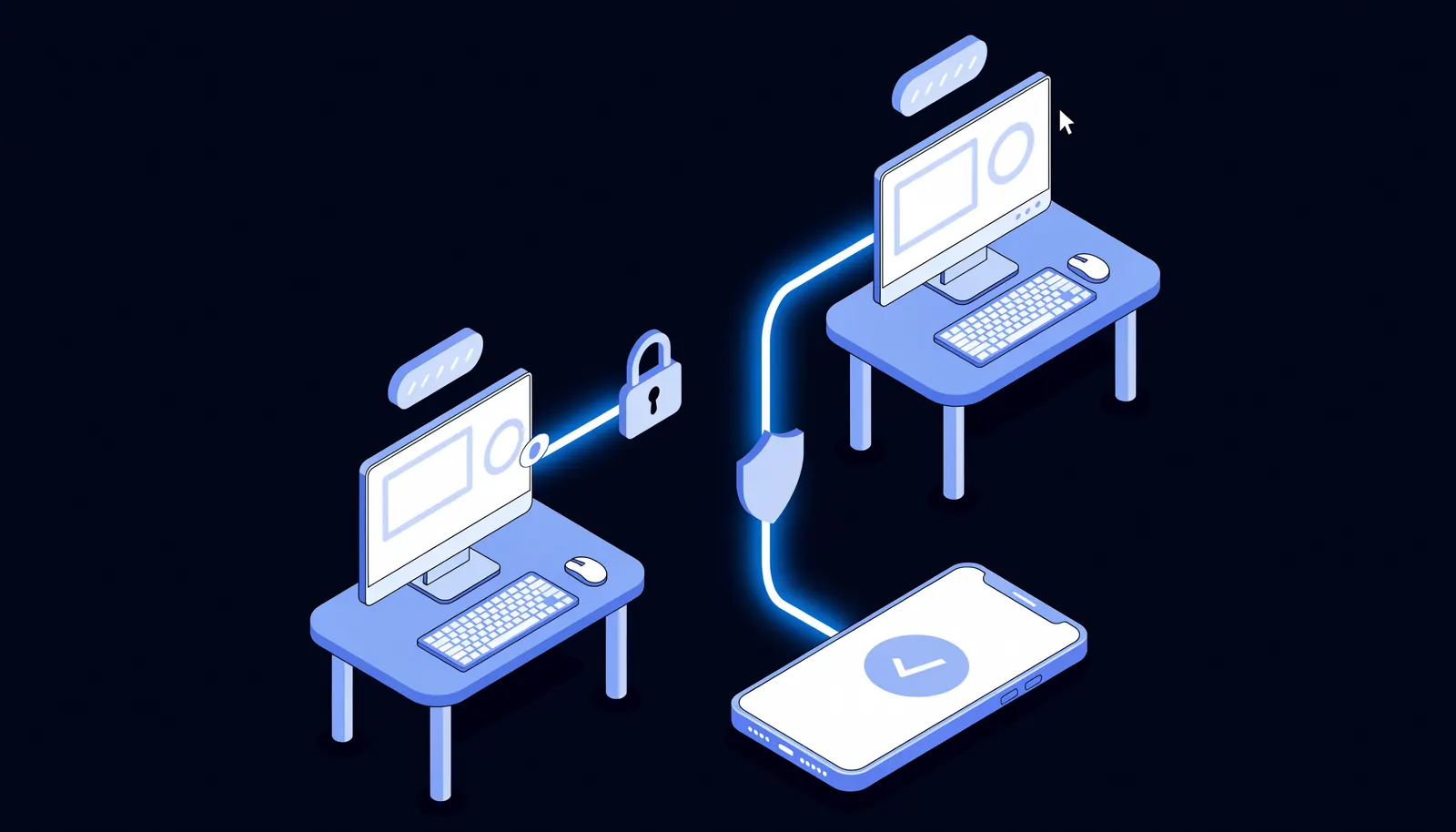 Illustration: Sichere Fernwartung als TeamViewer-Alternative – verschlüsselte Verbindung mit Zwei-Faktor-Bestätigung